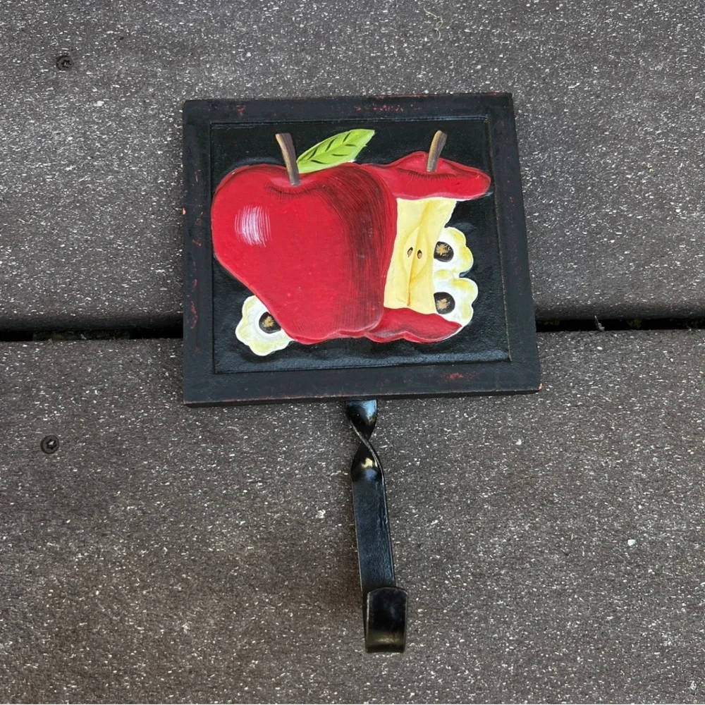 Vintage Handpainted Country Apple Wrought Iron Heavy Duty Multipurpose Hook